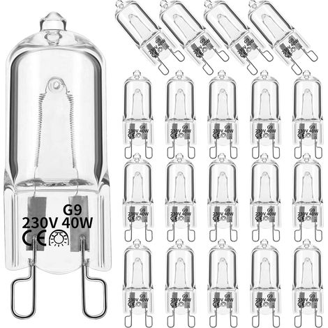Lot de 20 ampoules halogènes G9, ampoules halogènes à capsule transparente 40 W à intensité variable, sans stroboscope ni scintillement Blanc chaud 2800 K Ampoules halogènes pour lustres, suspensions, (1/5)