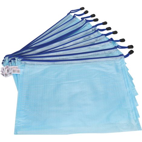 Sac de rangement zip en maille 10 pièces, classeur A4 transparent PVC, dossier d'information de documents, bleu clair (1/5)