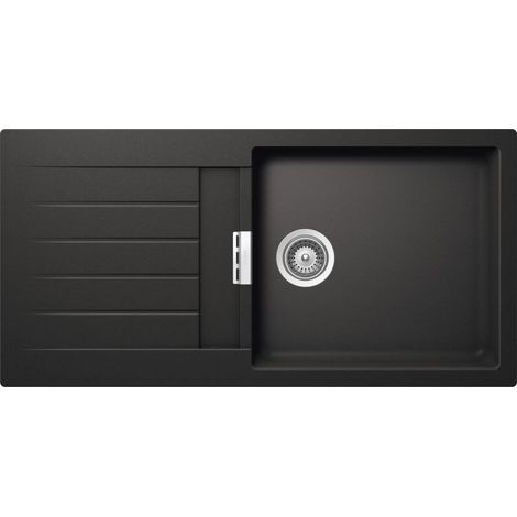 SCHOCK Lavello Cucina Primus D100L 1 Vasca Larga con Gocciolatoio, Vasca Reversibile, Materiale Cristalite®, Nero Assoluto, 1000x500mm (1/5)