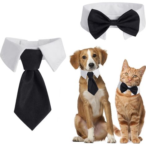 Collier élégant pour animal de compagnie avec nœud papillon et cravate réglables pour chat et chien, accessoire de costume formel pour fêtes et mariages (1/5)
