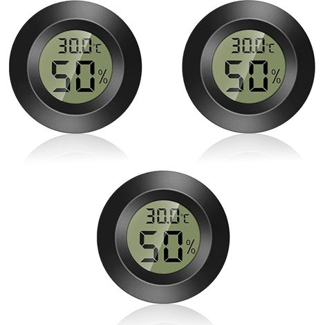 Thermomètre - mini hygromètre, mini thermomètre hygromètre, mini hygromètre numérique, thermomètre rond, thermometre interieur exterieur, -50°C+70°C (paquet de 3) (1/5)