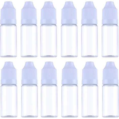 Lot de 50 flacons plastique 10 ml – transparents compressibles bouchon vis blanc pour huile essentielle, peinture, liquide (1/3)