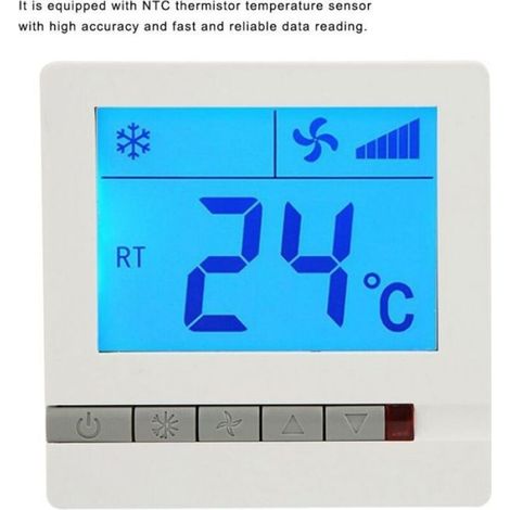 Thermostat – Blau hinterleuchtetes LCD-Display – Genauigkeit ±1 °C – Sollwertbereich 17–35 °C – Schutzart IP30 – Für Gebläsekonvektoren und elektrische Ventile – 1 Stück (1/5)
