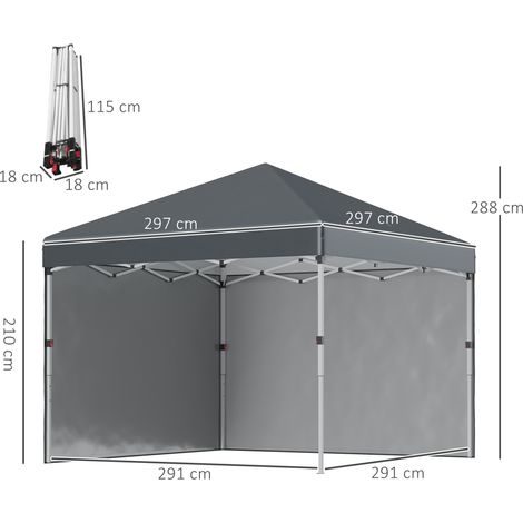 Pavillon pliable 2,97 x 2,97 m avec parois latérales, tente de camping avec protection UV, tente de réception avec sac de lestage, acier gris foncé pour jardin et terrasse