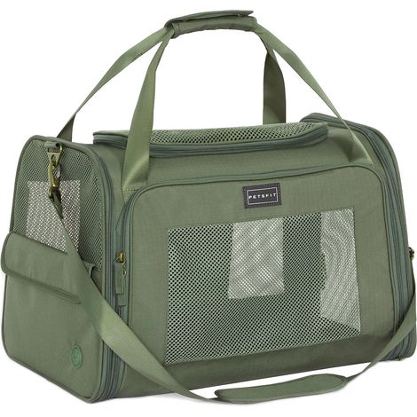 Sac Transport Chat et Chien - Sac de Transport pour Chat/Chien avec Coussin Extensible, Caisse de Transport Chat Transpirable pour Voyage - Taille L (Olive Verte) (1/5)