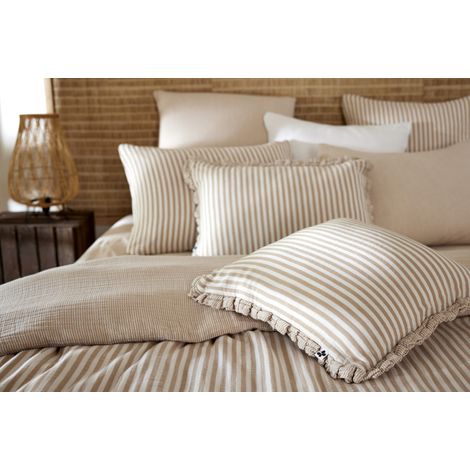 Coussin déhoussable réversible "Romie Ficelle" toutes dimensions Gaze de Coton tissé teint l'Effet Papillon - Romie Ficelle - - Romie Ficelle - Housse de coussin 40 x 60 cm (1/5)