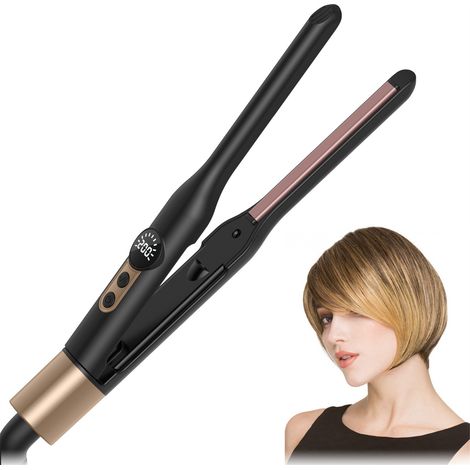 Fer À Lisser Et Boucler 2 En 1 - Chauffage Rapide - Design Compact Portable - Pour Cheveux Courts Et Voyages - Noir (1/5)