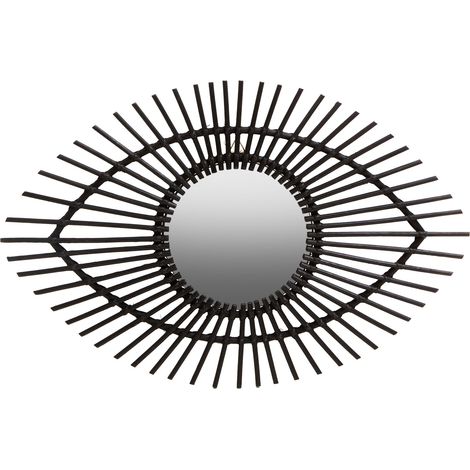 Interiors by Premier Black Natural Rattan Eye Shapped Wall Mirror, Rattan Frame Large Wall Mirror, Unique Wooden Frame Mirror