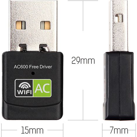 Carte réseau sans fil USB double bande 2,4 GHz + 5 GHz (600 Mbps) sans pilote pour PC et ordinateur portable (1/5)