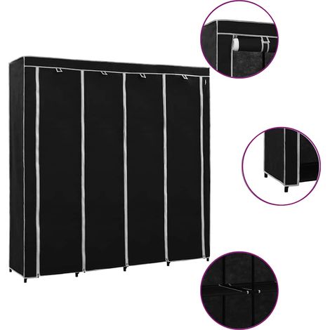 Kleiderschrank mit 4 Fächern Schwarz 175 x 45 x 170 cm