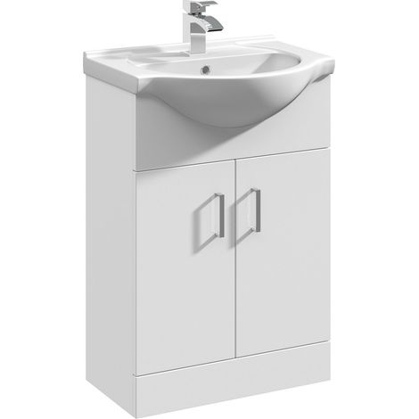 Nuie Mayford Gloss White 550mm Vanity Unit and Curved Ceramic Basin - VTY550
