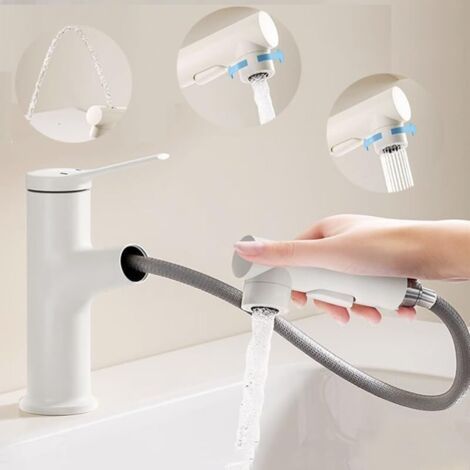 Rubinetto da bagno con 3 modalità di flusso, rubinetto estraibile per acqua calda e fredda, funzione fontana con tubo di alimentazione dell'acqua (MUMU) (1/4)