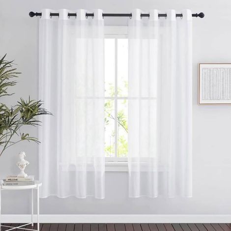 2PCS 140160cm Rideau Voilage - Double Panneaux Rideau en Voile Tulle avec Oeillets Draperies Souple Moderne pour Décoration Maison (1/3)