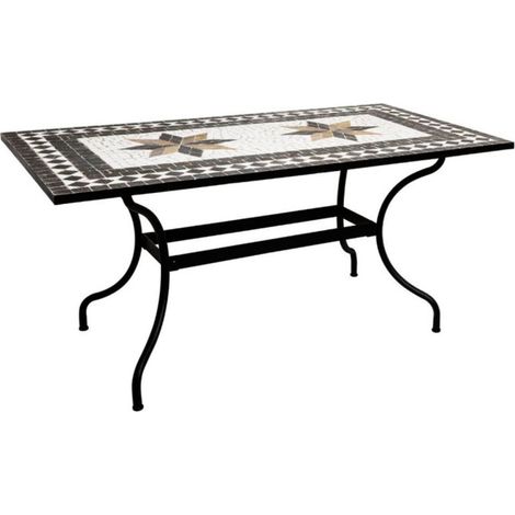 Atmosphera – Table de salle à manger en mosaïque 160cm noir – Plateau en grès et ciment – Design artistique – A monter soi-même – Dimensions L. 160 x l. 90 x H. 75 cm (1/2)