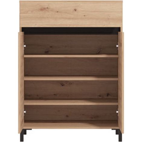 Schuhschrank Ilarione, Schuhschrank mit 1 Schublade, 4 Böden, 2 Türen, 80x40x110h cm Braun Eiche Astknoten