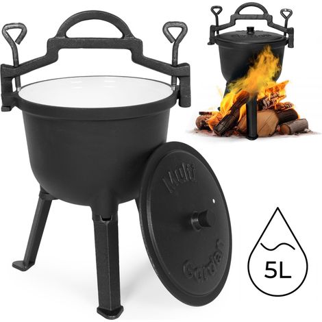 Gusseiserner Kessel 5L mit Ständer zum Kochen am Lagerfeuer