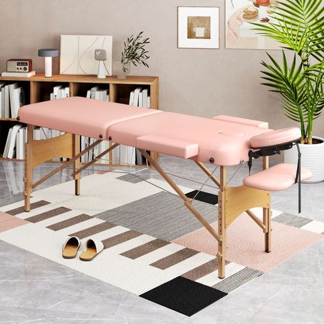 Table Massage Pliante Poignée Amovible Cadre Hauteur Réglable 210x81x67-92 Bois Rose (1/4)