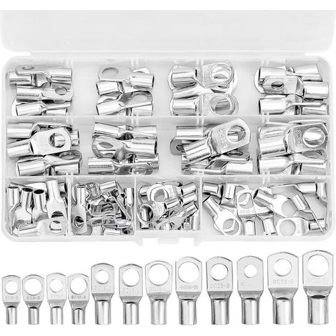 Pack of 80 tinned copper electrical cable lugs – 12 sizes SC6-6 to SC35-10 – High conductivity and corrosion resistance (1/5)