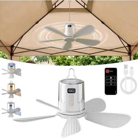 Ventilateur de tente portable rechargeable 108000 mAh, crochet de suspension, minuterie, 4 vitesses – pour auvent, véranda, gazebo ou plage (1/5)