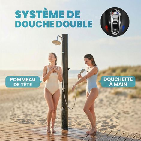 Douche solaire jardin 40L douchette main robinet lave-pieds mitigeur eau chaude 218 cm anti-UV noir (1/5)