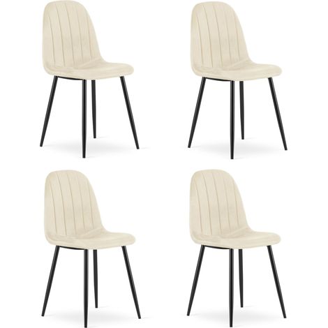 Chaise - leobert - padva - velours beige clairpieds noirs - 445 x 53 x 87 cm - lot de 4 211770271 (1/5)