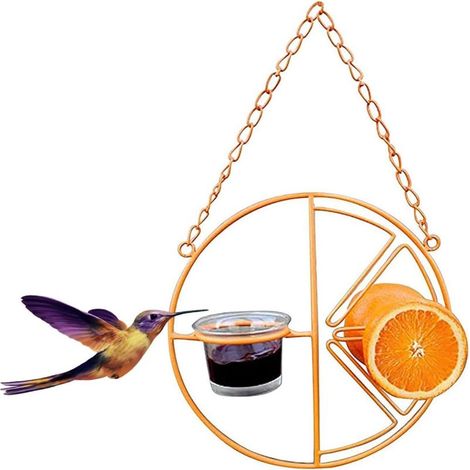Oriole-Vogelfutterhaus, hängendes Metall-Vogelfutterhaus mit Fruchthalter und abnehmbarem Trinkglas, (orangefarben) 20 cm / 7,9 Zoll