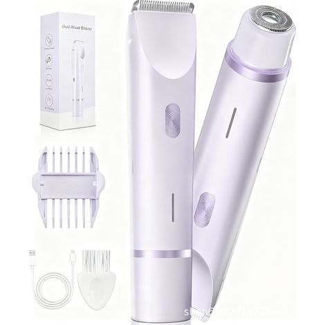 Tondeuse électrique 2-en-1 pour femme - Rasoir étanche pour zones intimes et corps – Épilateur hypoallergénique avec 2 têtes amovibles (1/2)