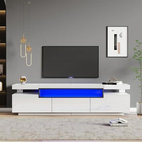 Meuble TV - Brillant - 160x39x42 cm - Éclairage LED 16 couleurs - 3 tiroirs - Pour TV 70-79 pouces