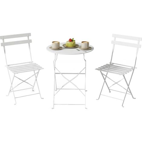 Beyamis Klappbares Bistro-Set für den Außenbereich mit Tisch und 2 Stühlen, Weiß