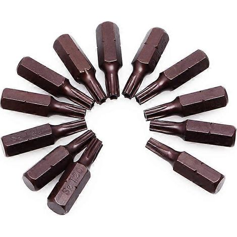 Lot de 12 embouts de tournevis Torx magnétiques de sécurité T20 1/4" avec trou de 25 mm (1/5)