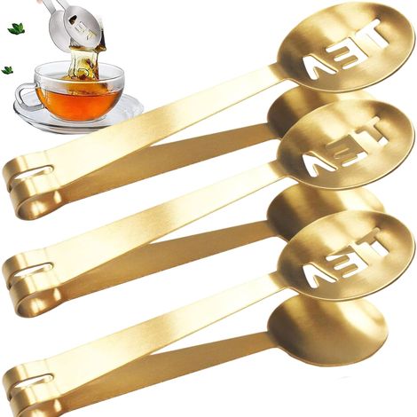 3Pcs Pinces à Thé En Acier Inoxydable, Presse-sachets De Thé Sachet Agrumes Passoire Support Poignée Cuillère Mini Sucre Pince Cuisine Bar Outils Pour Polyvalent Passoire à sachet De Thé(D'or) (1/5)