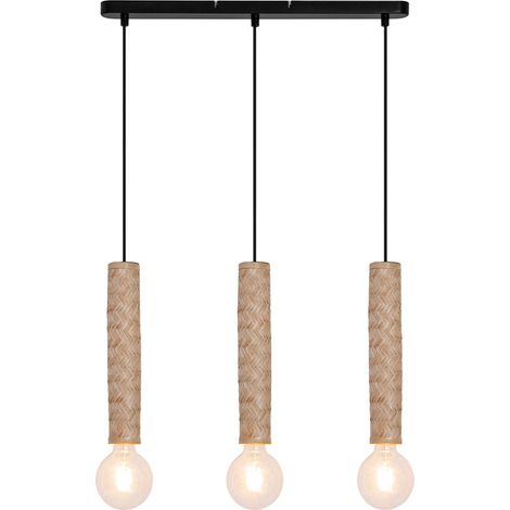 Suspension moderne Nala 132cm réglable 3 ampoules métal et bambou LED (1/4)