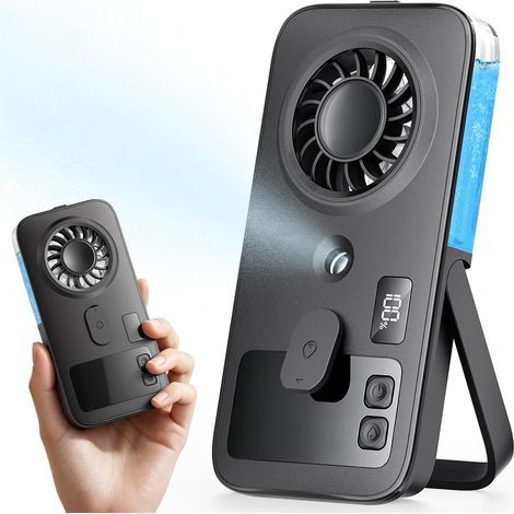 Mini portable misting fan, handheld, personal cooling mister, rechargeable and portable, black. (1/5)