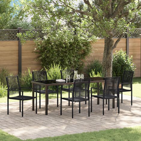 vidaXL Garden Dining Set 7 pcs Black Powder-Coated Steel (1/5)