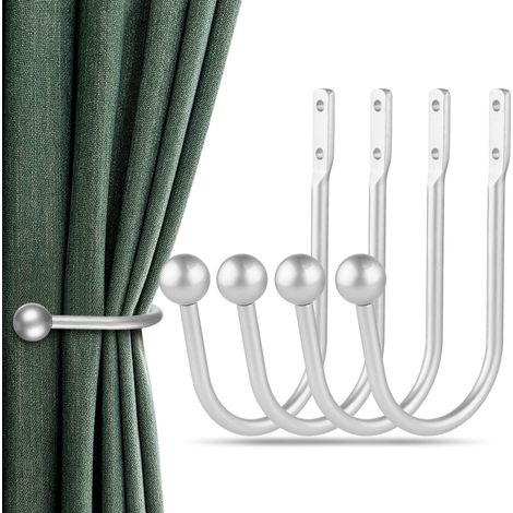 Lot de 4 embrasses de rideaux argentées, fixation murale en U, style rétro pour décoration maison. (1/5)