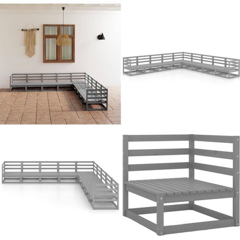 9-tlg. Garten-Lounge-Set Grau Kiefer Massivholz - Gartensofa - Lounge Set - Gartenmöbeln - Rattan Gartenmöbel - Holz Gartenmöbel - Home & Living (1/5)