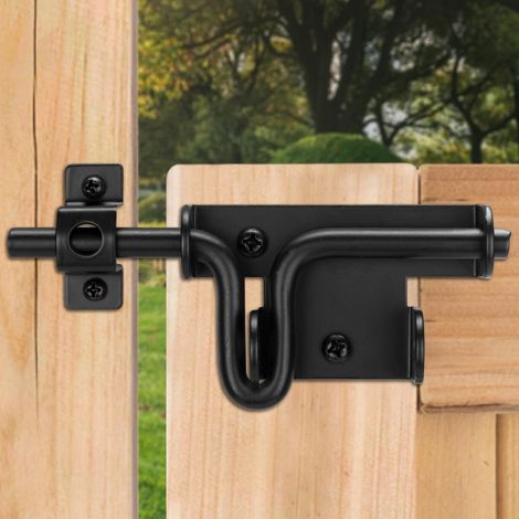 Chiusura scorrevole per cancello in legno, serratura per porta scorrevole con foro per lucchetto per porta esterna/recinzione del patio/cancello del capanno, nera, confezione da 3