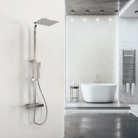 OCEAN ITALY Saliscendi doccia quadrato con soffione acciaio inox 20x20cm, miscelatore doccia moderno con termostato in ottone antibruciore (1/5)