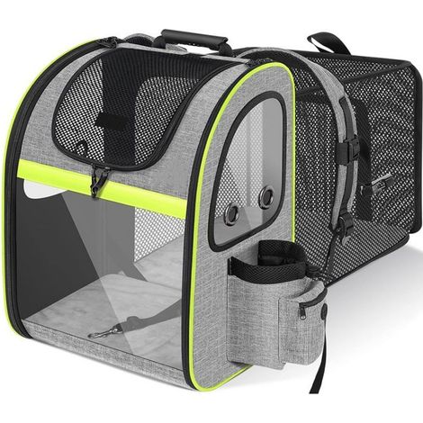 Sac à dos pour chien avec compartiment de transport pour chat, extensible, portable et respirant, avec dossier inclinable.