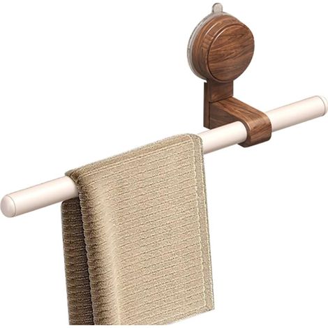 Porte-Serviettes à Ventouse, Barre Murale en Bois, Sans Perçage, Tige Mobile, Crochets pour Salle de Bain et Cuisine (1/5)
