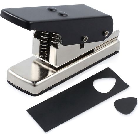 Perforatrice pour médiators en métal robuste, pour la fabrication de médiators personnalisés à partir de cartes en plastique (PVC, ABS) jusqu'à 1 mm d'épaisseur, noire, 17 x 8,7 cm (1/5)