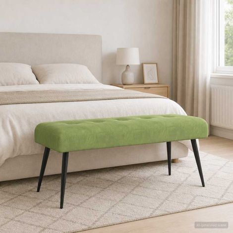 Banc capitonné en velours vert clair avec pieds en métal noir 110 x 40 x 46 cm - PANGIVO (1/5)