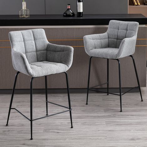 Wahson Tabouret de Bar en Tissu, Lot de 2 Chaise de Bar avec Accoudoirs Chaise Haute Cuisine pour Bar et Cuisine, Gris (1/5)