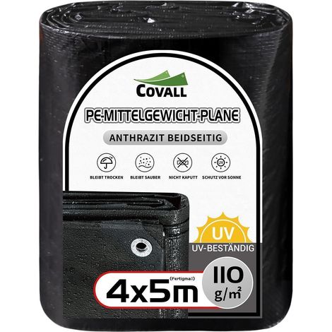 Abdeckplane 4x5m 110GSM wasserdicht UV-beständig für Außenbereich Camping Auto Boot Schwarz (1/5)