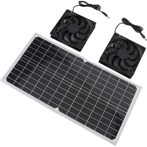 Kit double ventilateur solaire 16W panneau solaire monocristallin cadre aluminium extracteur pour poulailler serre cabane abri animal extérieur (1/5)