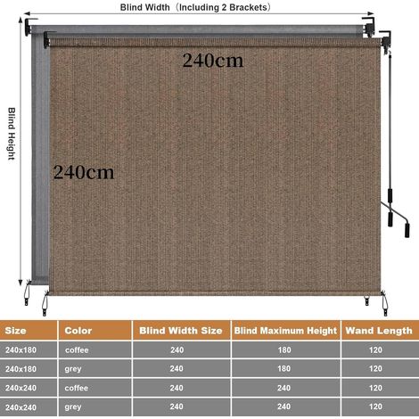 Senkrechtmarkise 240x240 cm,Vertikalmarkise,HDPE-Schattentuch für Terrassenpergola, Balkonmarkise, Aluminiumrohr mit kabelloser Kurbelbedienung, für Balkon, errasse, Garten, Veranda, 1 PCS (1/5)