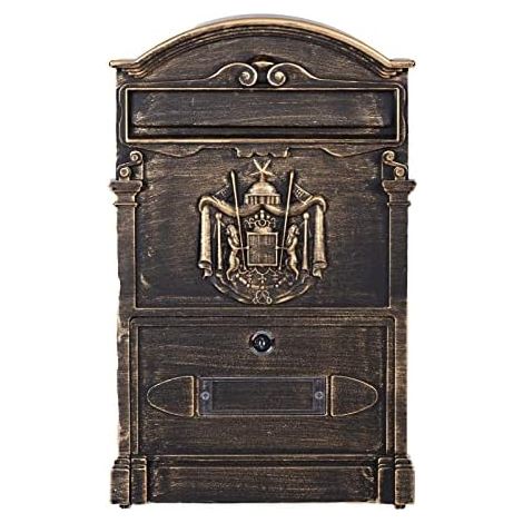 Sleek Antique Cast Aluminum Metal Wall Mounted Mailbox 41cm Tall Stainless Steel (Antique Bronze) (1/5)