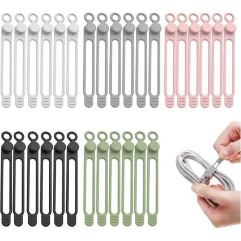 20Pièces Attache Cable Silicone, Sangles Attache-Câbles Scratch en Silicone Réutilisables, Organisateur Cable Cinq Couleurs Stocker (1/5)