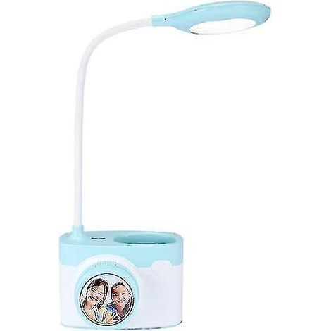 Lampe de table avec ventilateur, port de chargement USB et porte-stylo (bleue) (1/4)