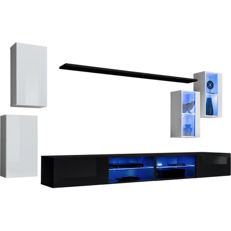 Conjunto de muebles de salón SWITCH XXV diseño, color blanco y negro.